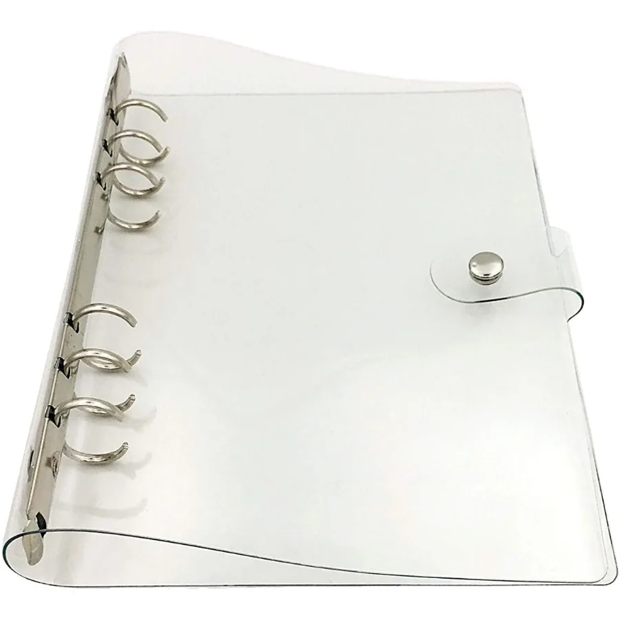 

1Pack Transparent Soft PVC 6Ring Binder Cover w Sp Button Closure for RingBound Planner Pages A5 Size Inner Paper Not Iluded (C