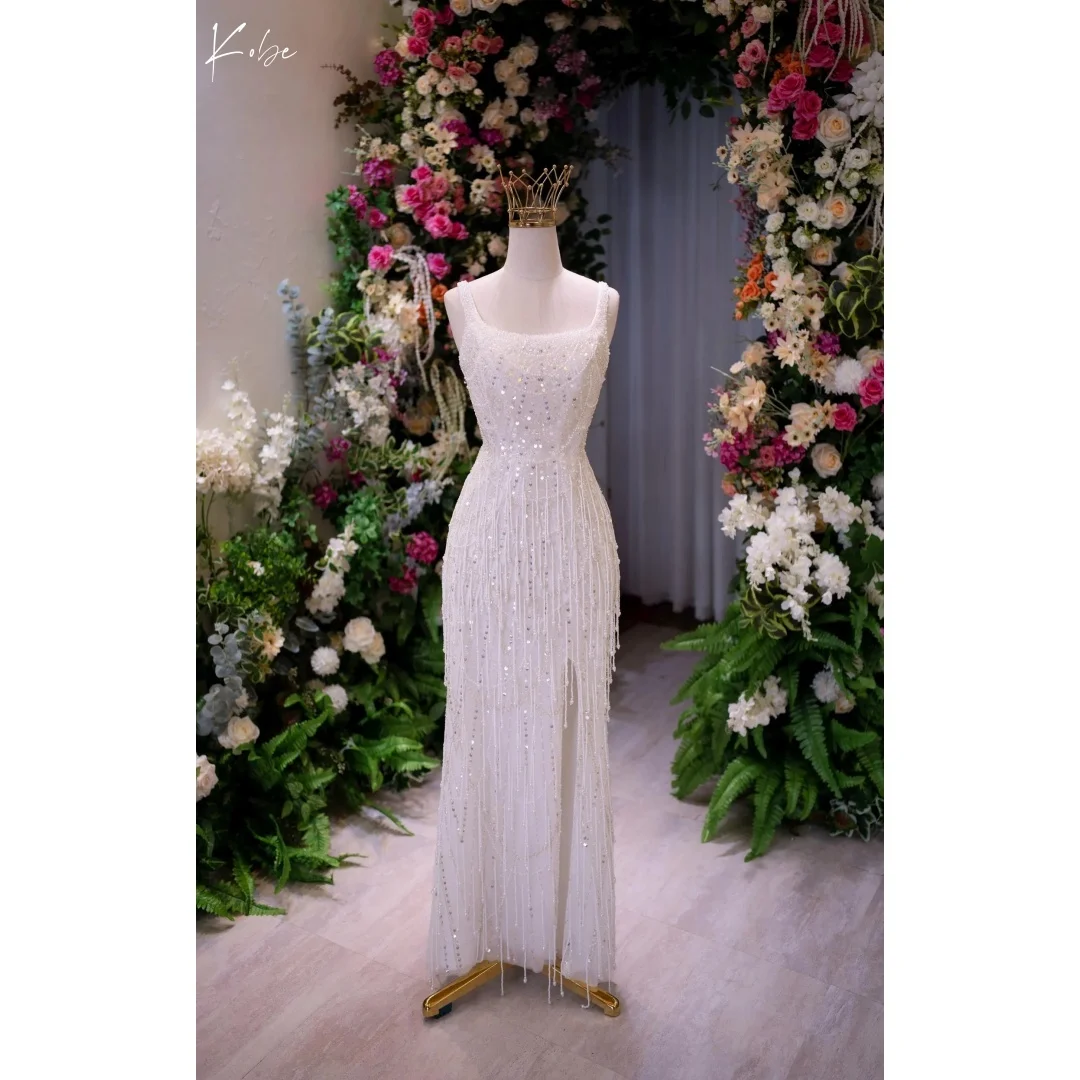 

Кобе, белые платья для выпускного вечера с блестками и бисером, вечерние платья на тонких бретельках, вечерние платья русалки без рукавов с открытой спиной, 2025