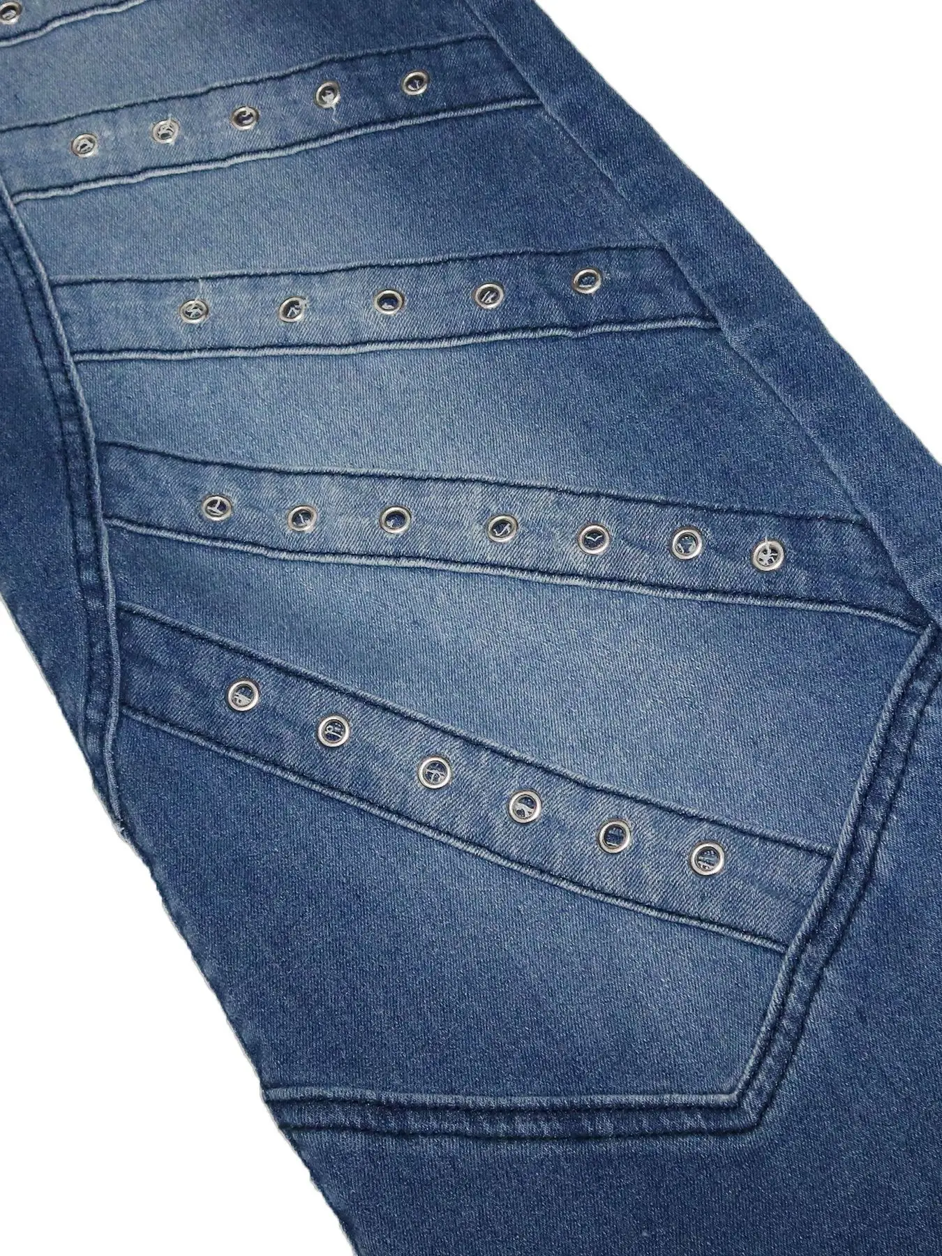 2025 Estate Donna Moda Rivetti in metallo Pantaloni in denim blu Streetwear INS Safari Style Cargo Hip Hop Jeans dritti