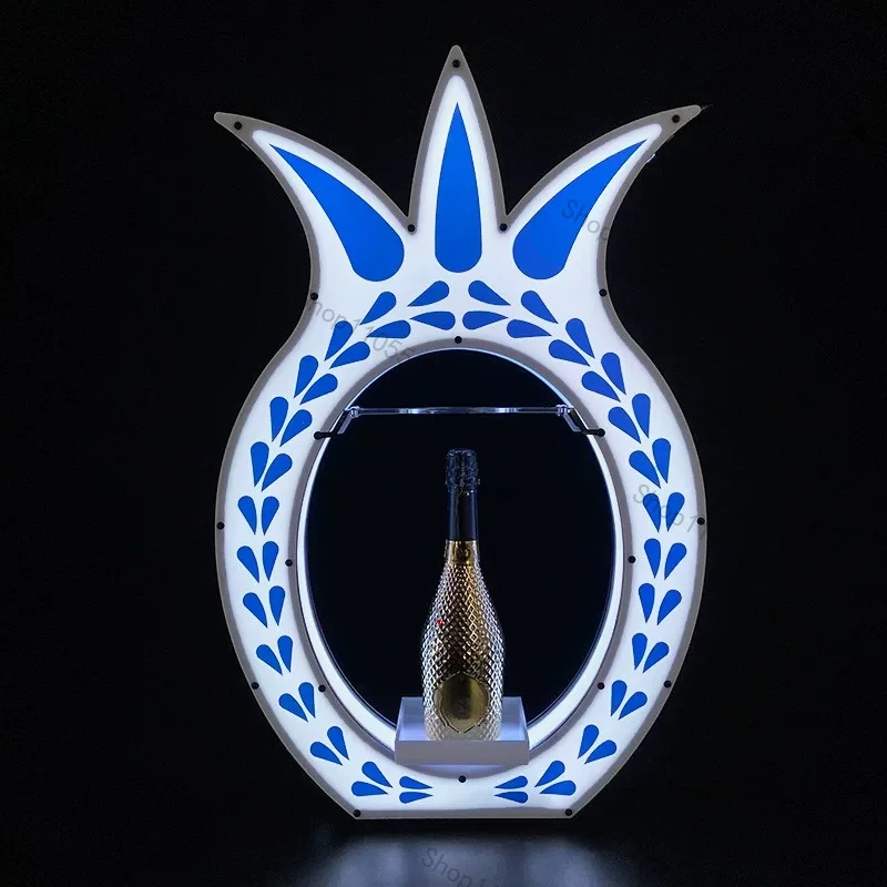 Blue and white porcelain pineapple LED colorful wine set tequila wine rack bar foreign wine props display rack