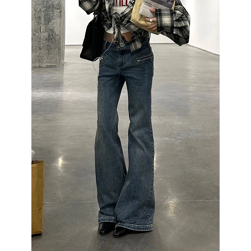 Blue Skinny Jeans Women Harajuku Vintage Y2k Denim Trousers American 2000s Style Emo Oversize Jeans Long Pants Clothes Autumn