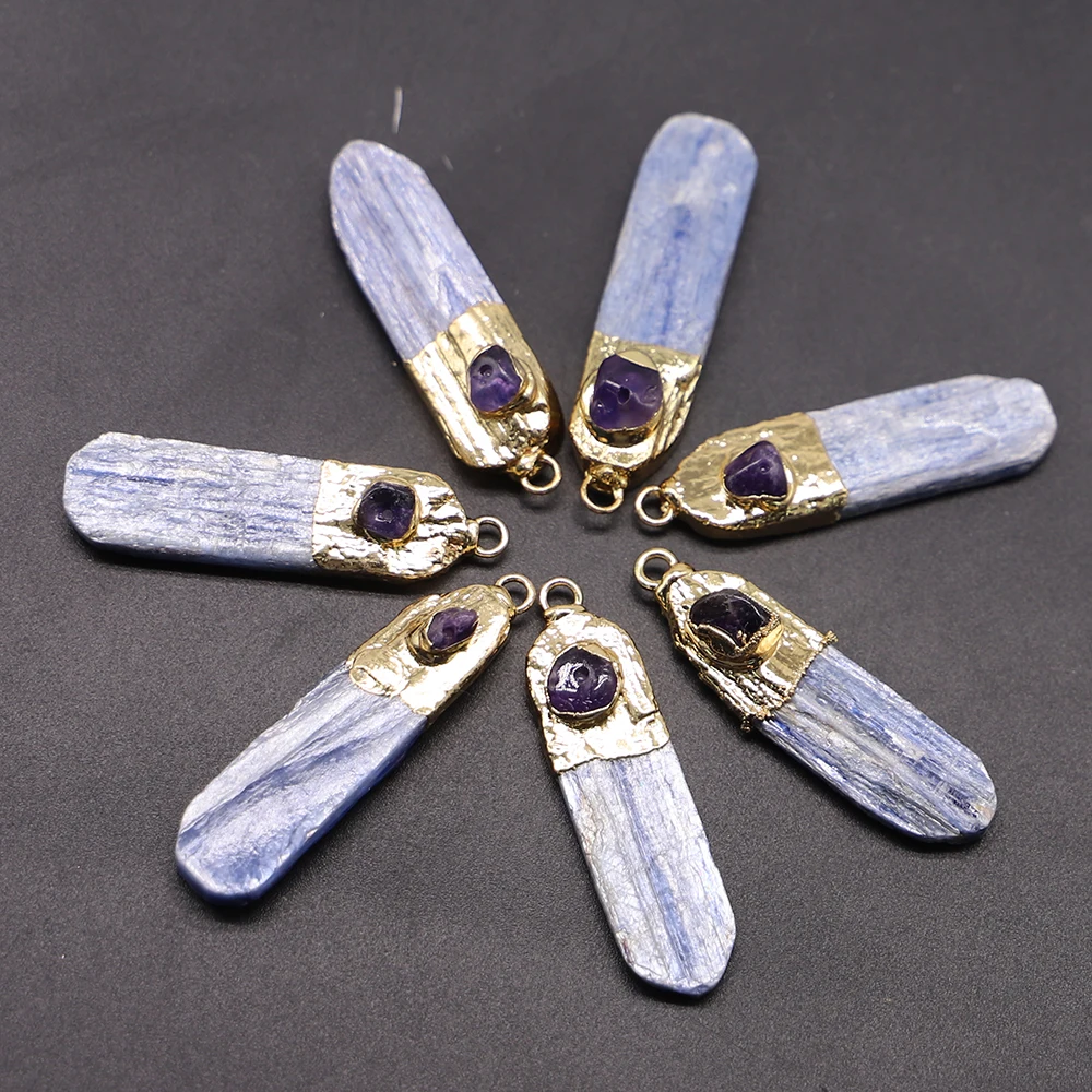 

New Natural Kyanite Pendants Irregular Raw Ore Rough Stone Ruby Charms Sweater Chain Mineral Crystal Specimen Diy Necklace 6Pcs