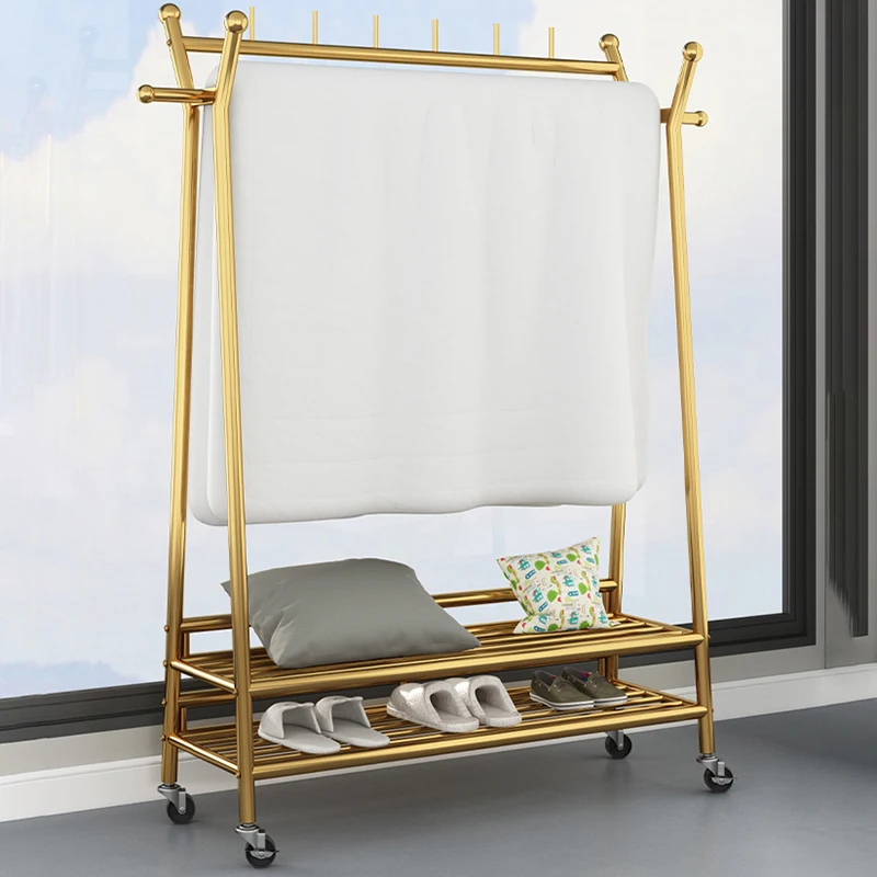 Balcony Minimalist Golden Clothes Rack Hanging Bedroom Boutique Coat Shoe Clothes Rack Metal Modern Arara De Roupa Furniture