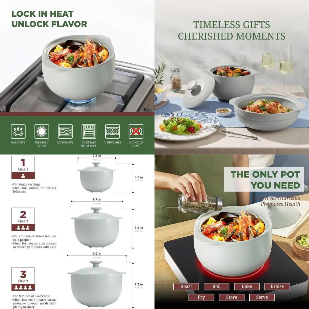 

3.17 Qt Porcelain Casserole Pot with Lid, Suitable for Stew, Soup, Steaming, Oven and Microwave Use, Heat Resistant, Grey