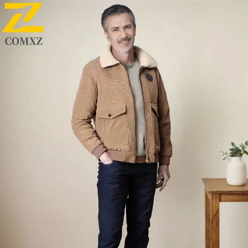 

COMXZ Padding Coat Male Trendy Corduroy Working Fleece Lined Thickened Parkas Casual Loose Fit Warm Thermal Autumn Winter Jacket