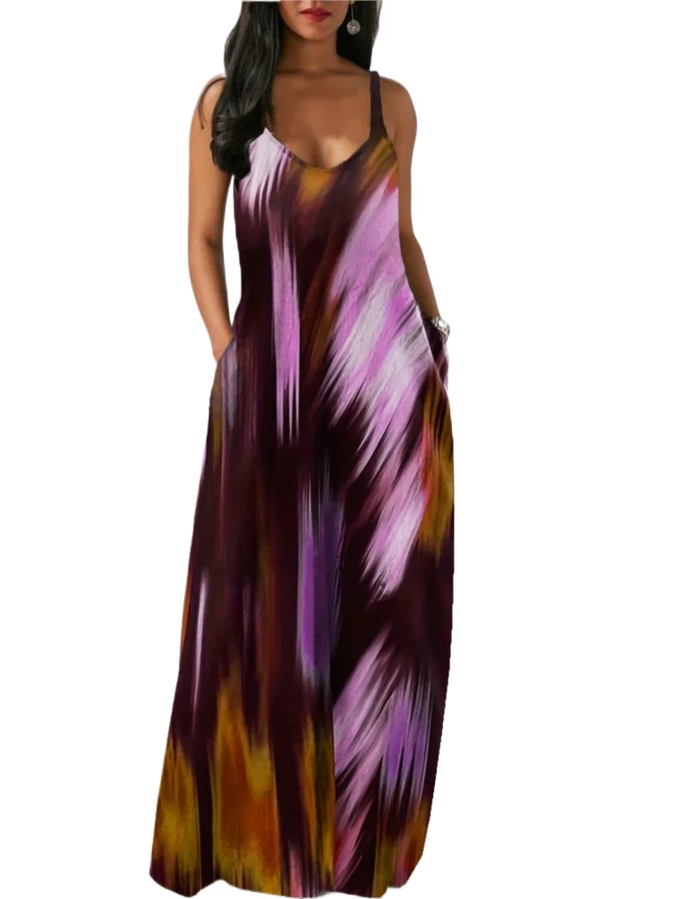 

Fashion Print Loose Dress Women Casual Sexy Deep V Neck Spaghetti Strap Dresses Lady Elegant Holiday Womens Clothing Robe Femme