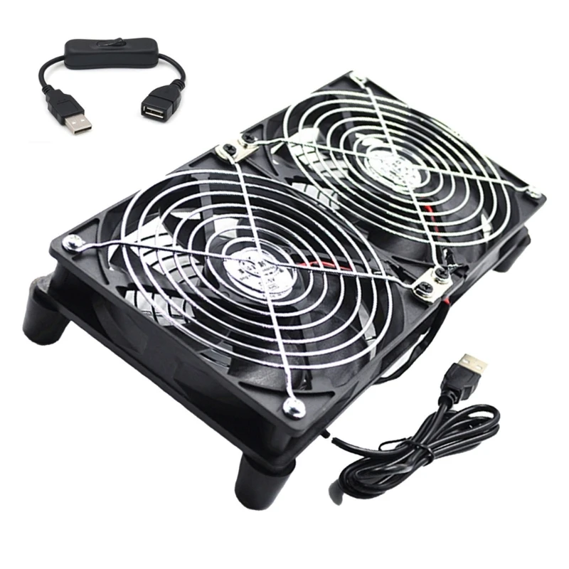 652F Router Cooling Fan For TV Box Radiator Fan Base Bracket 2 Fan Design USB 5V2A Power 240mm Stand Holder