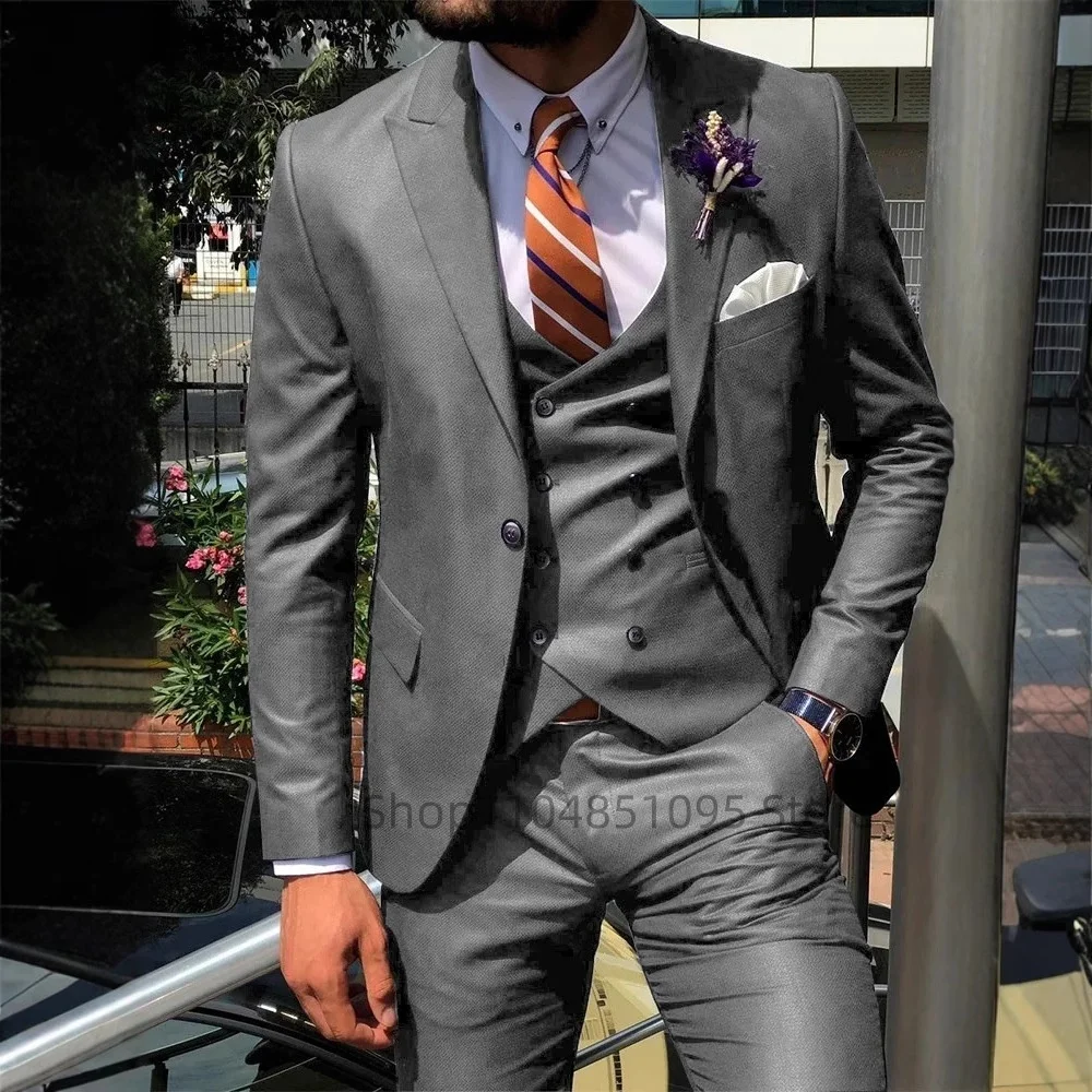 

Formal Banquet Business Suit Sets For Men Wedding Groom Tuxedos Elegant Outfits Fashion Prom 3 Pieces Slim Fit Blazer Vest Pants