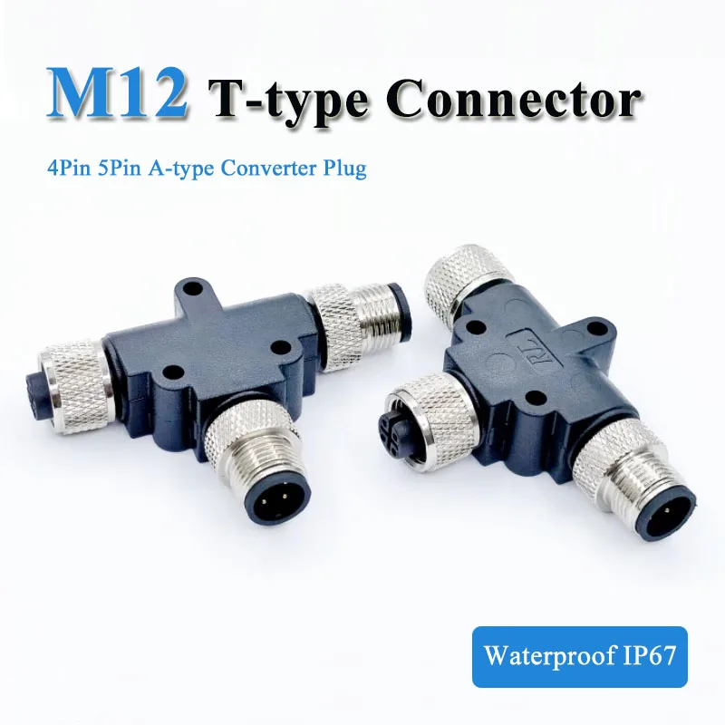 M12 T-shaped 3-way Waterproof Connector 4 5 Pin 1 to 2 Male Female Plug Injection Molded Adapter IP67 Y-type A-code Connectors