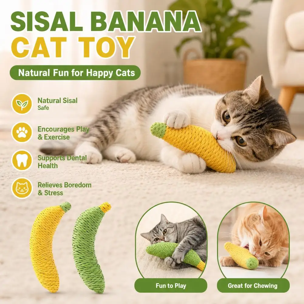 Bananen-Katzenspielzeug, natürliches Sisal-Kauspielzeug für kleine Hunde, Kätzchen, interaktives Zahnreinigungswerkzeug, Zähneknirschen, Spielzubehör für Haustiere – Detail 4