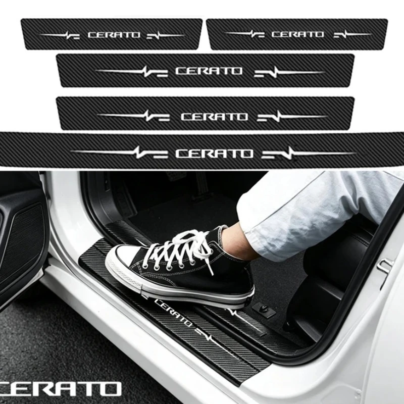 For KIA Cerato Badge Car Door Sill Strips Carbon Fiber Front Rear Door Anti Stepping Threshold Stickers Welcome Pedal Protection