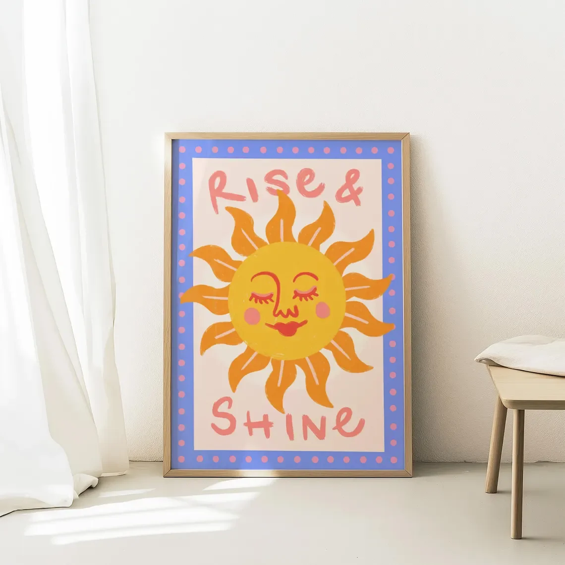 Boho Sun Wall Art, Rise & Shine Print, Morning Affirmation Poster, Nursery Room Decor, Kids Bedroom Art Print, BabyRoom Wall Dec