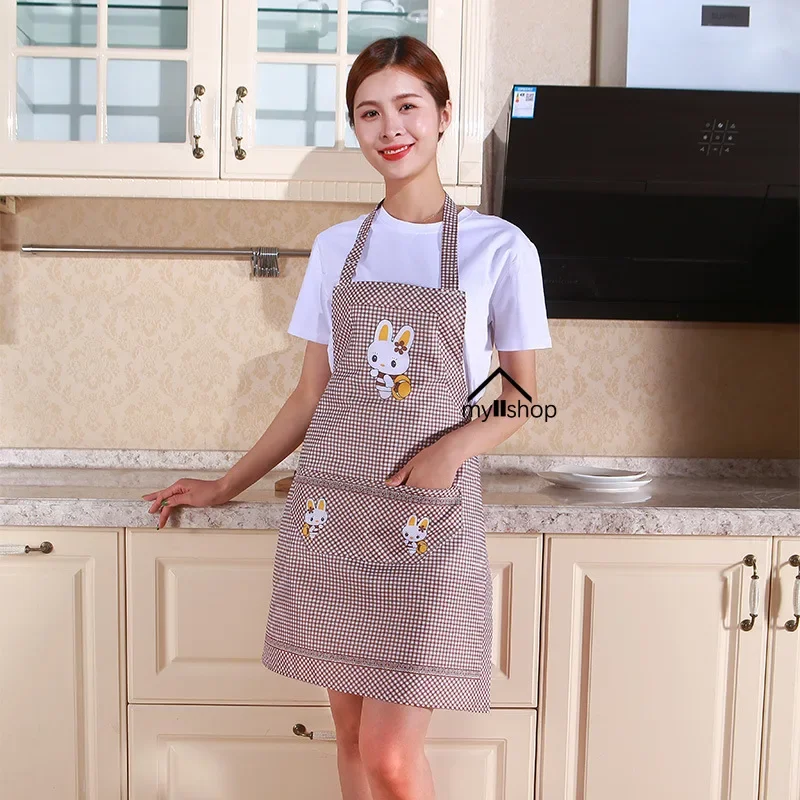 Cute Cartoon Rabbit Kitchen Apron for Women Home Cleaning Tools Pink White Waterproof Aprons Cotton Linen Kitchen Accessories