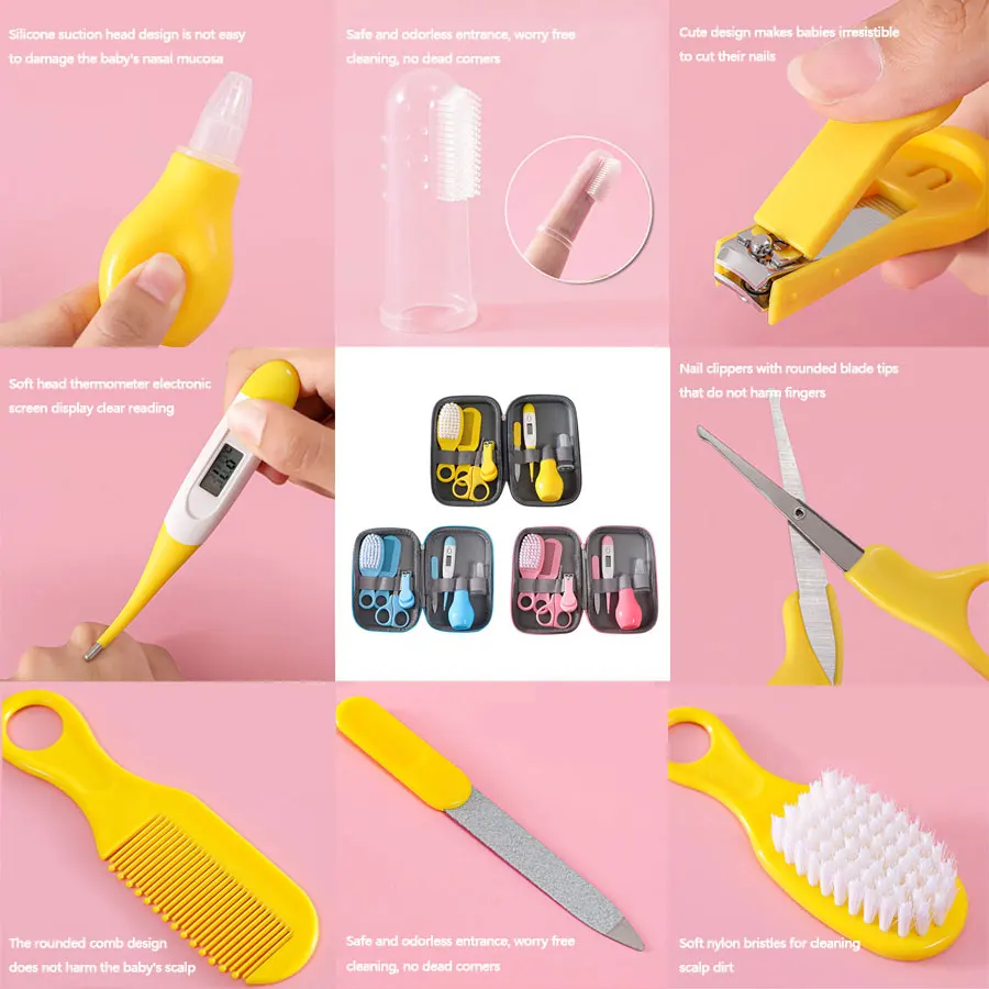 

Baby Nail Clipper Set of Eight Comb Brush Nose Suction Device Set of Eight Care Bag EVA Bag Care Set Baby Products