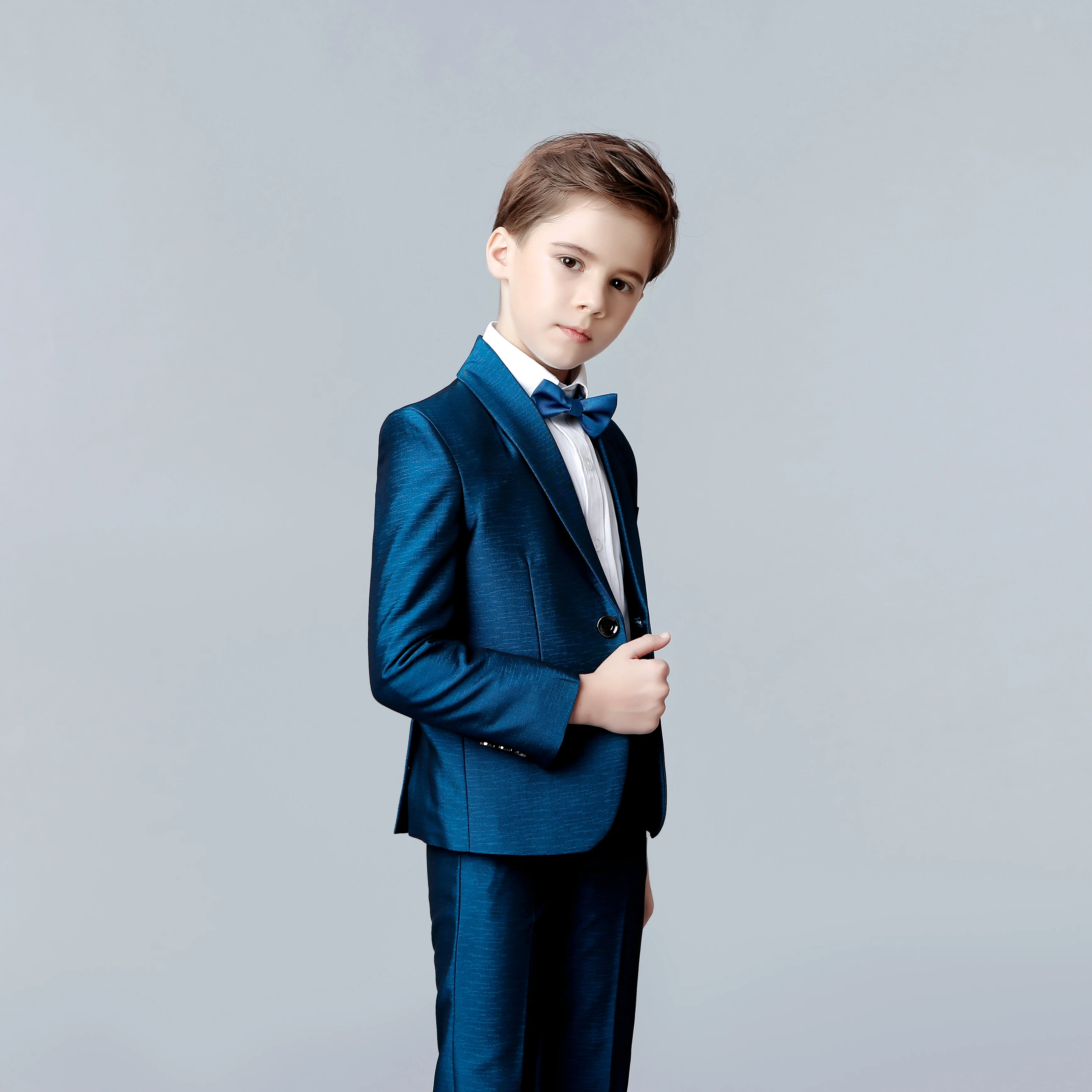 Boys Solid Color Wedding Suit Teenager Kid Formal Tuxedos Dress Children Blazer Party 3 Pcs Jacket Pants Vest in Stock