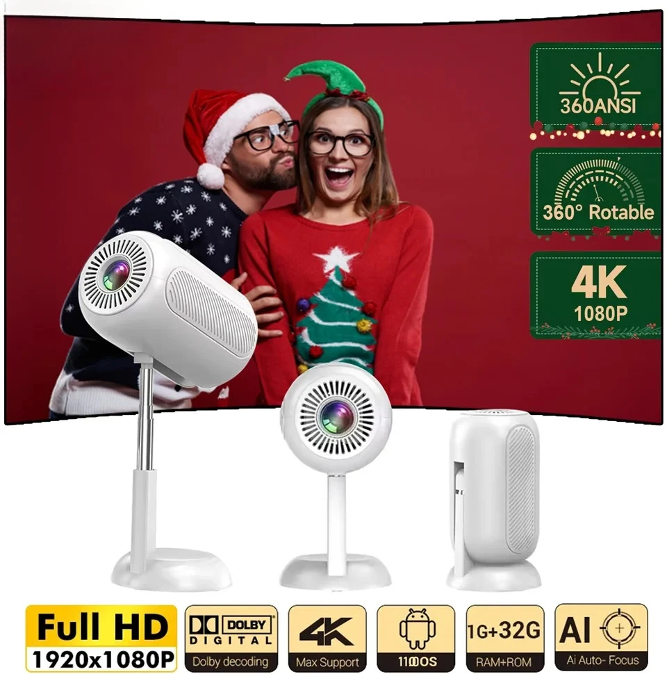 

4K HD Mini Projector HT10 Pro Android 11 Dual Wifi6 250ANSI Allwinner H713 BT5.0 1080P 1280*720P Home Cinema Outdoor Projetors