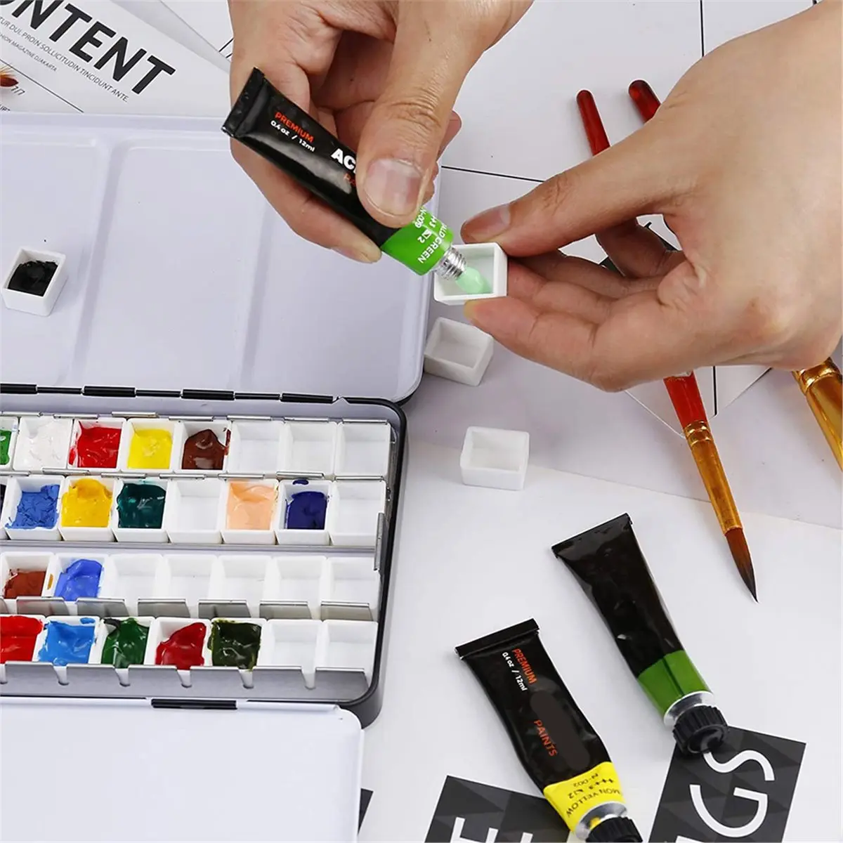 

AA83 Art Watercolor Tin with Fold-Out Palette, Large Watercolor Tray Palette with 52 Empty Watercolor Half Pan for Artist