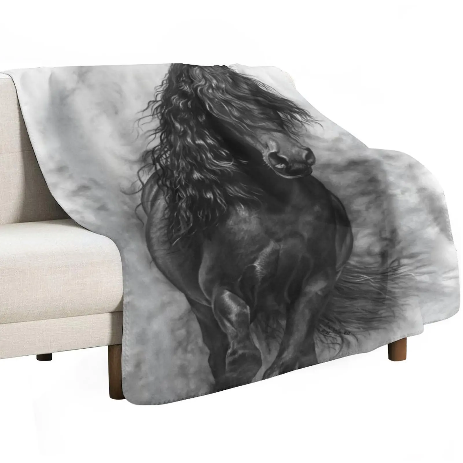 Black stallion in the mist Throw Blanket Softest Luxury Brand Decoratives Winter beds funny gift blankets and throws Blankets