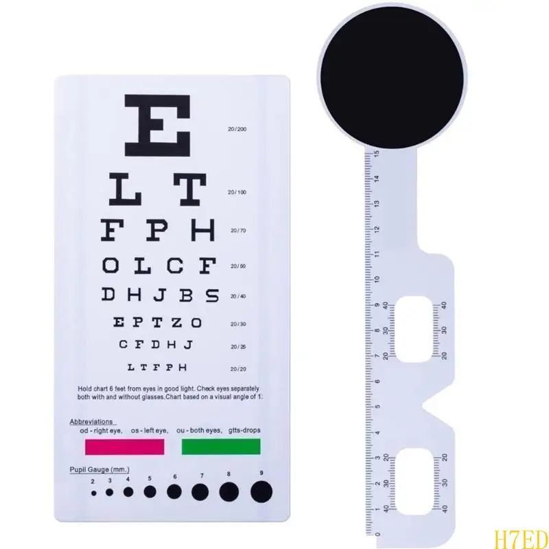 H7ed Eye Chart Pocket Eye Chart PD Ruler Eye Occluder (14 inci dari penampil)