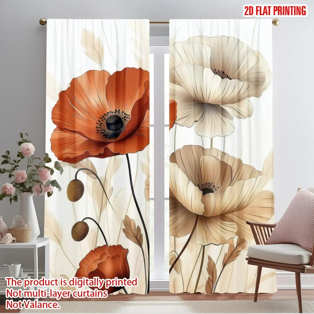2pcs,2D plane printing Curtains&Window Treatment Gentle Blooms Durable 100% Polyester Fabric (without rod) All Seasons Use for