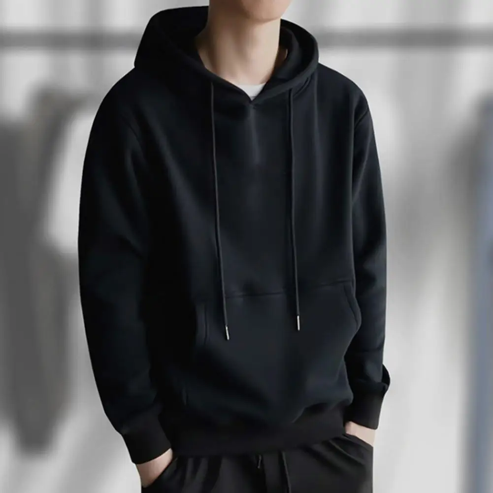 Hợp Thời Trang Mùa Xuân Nỉ Hoodie Dáng Rộng Màu Nguyên Chất Chống Pilling Men Top