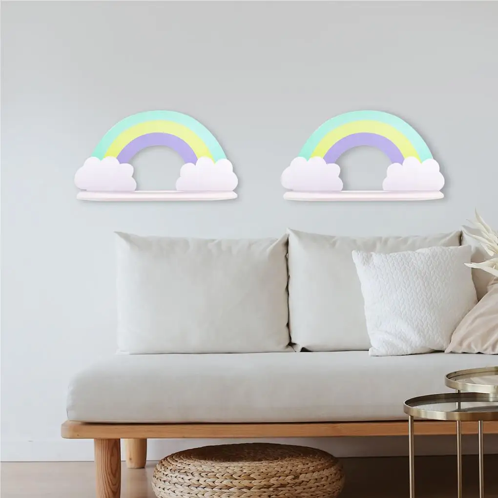 Wall Mounted Decoration Shelf Rainbow Clouds Potted Storage Holder Hanging Rack Organizer Home Living Room Office