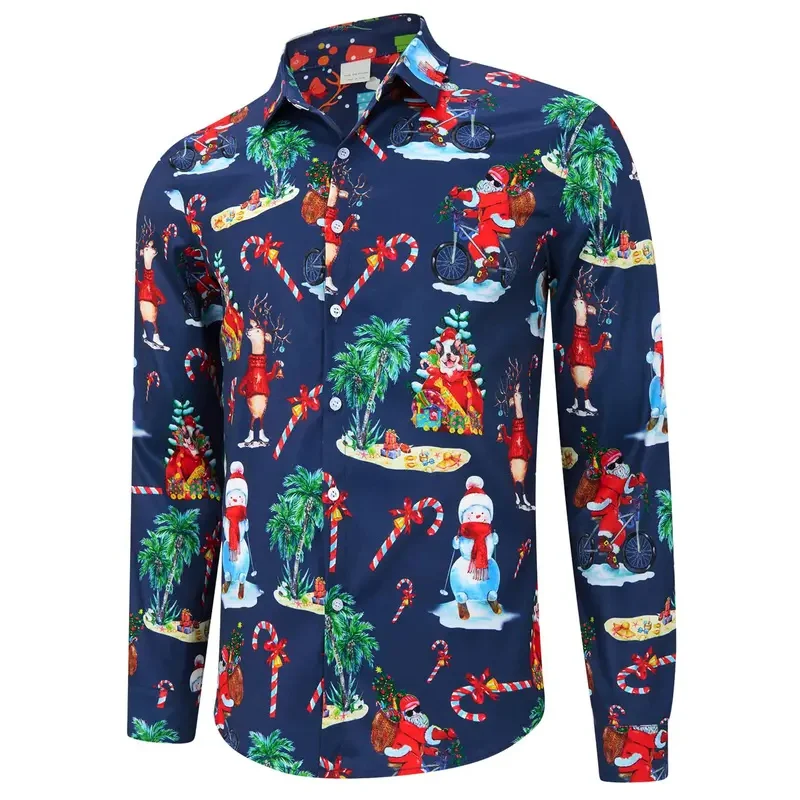 Engraçado papai noel camisa de manga longa padrão de natal impressão 3d camisa das mulheres dos homens moda camisas havaianas festival blusa boneco de neve