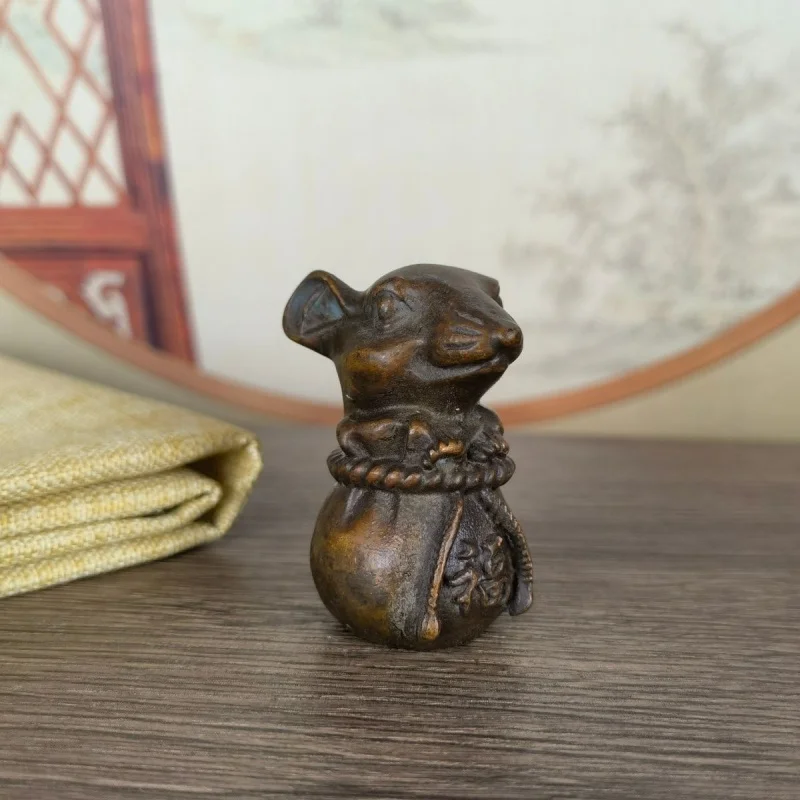 

Vintage Antique Copper Fortune Bag Mouse Collectible Monk Home Hanging Ornament Antique Decoration Creative Craft Desktop
