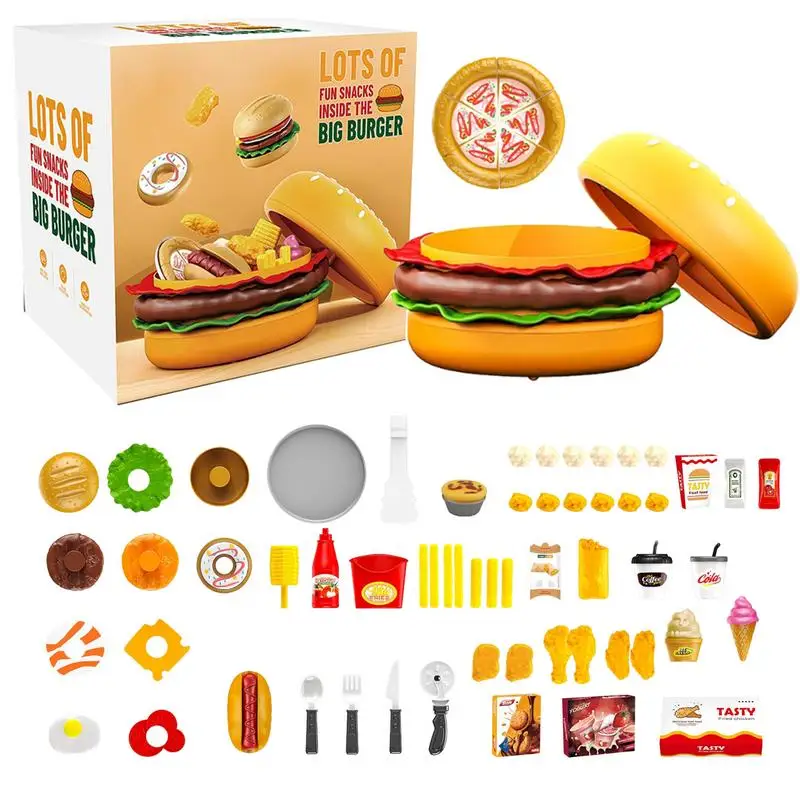 Buntes Hamburger-Schneidespielzeug, Rollenspiel-Spielzeug, Lebensmittel-Set, abnehmbares Hamburger-Burger-Fast-Food-Zubehör für spielende Kinder