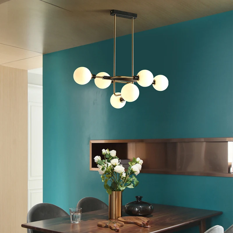 فقاعة زجاجية طويلة ثريات السقف 2024 المنزل Led الإضاءة الذهبي الأسود الحديثة مصابيح معلقة لغرفة المعيشة ديكور لماعة