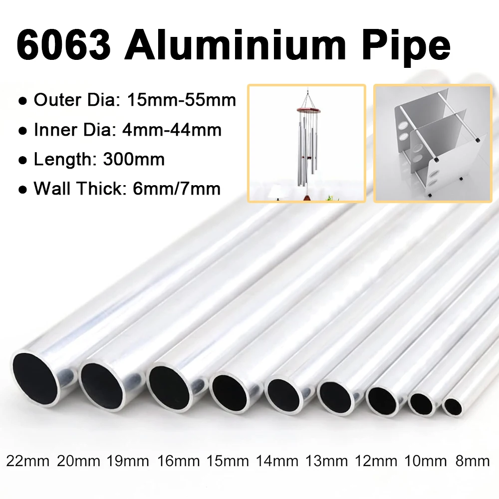 

1pcs 6063 Aluminium Pipe Length 300mm, Diameter 15/16/17/18/19/20/21/22/23 - 55mm, Wall 6/7mm Straight Round Aluminum Alloy Tube