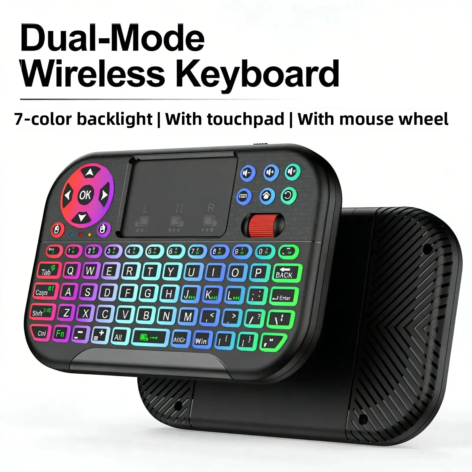 7-Color Backlight Mini Dual-Mode Wireless Keyboard 2.4G+Bluetooth Touchpad Mouse Wheel for PC Laptop Smart TV BOX Home Office