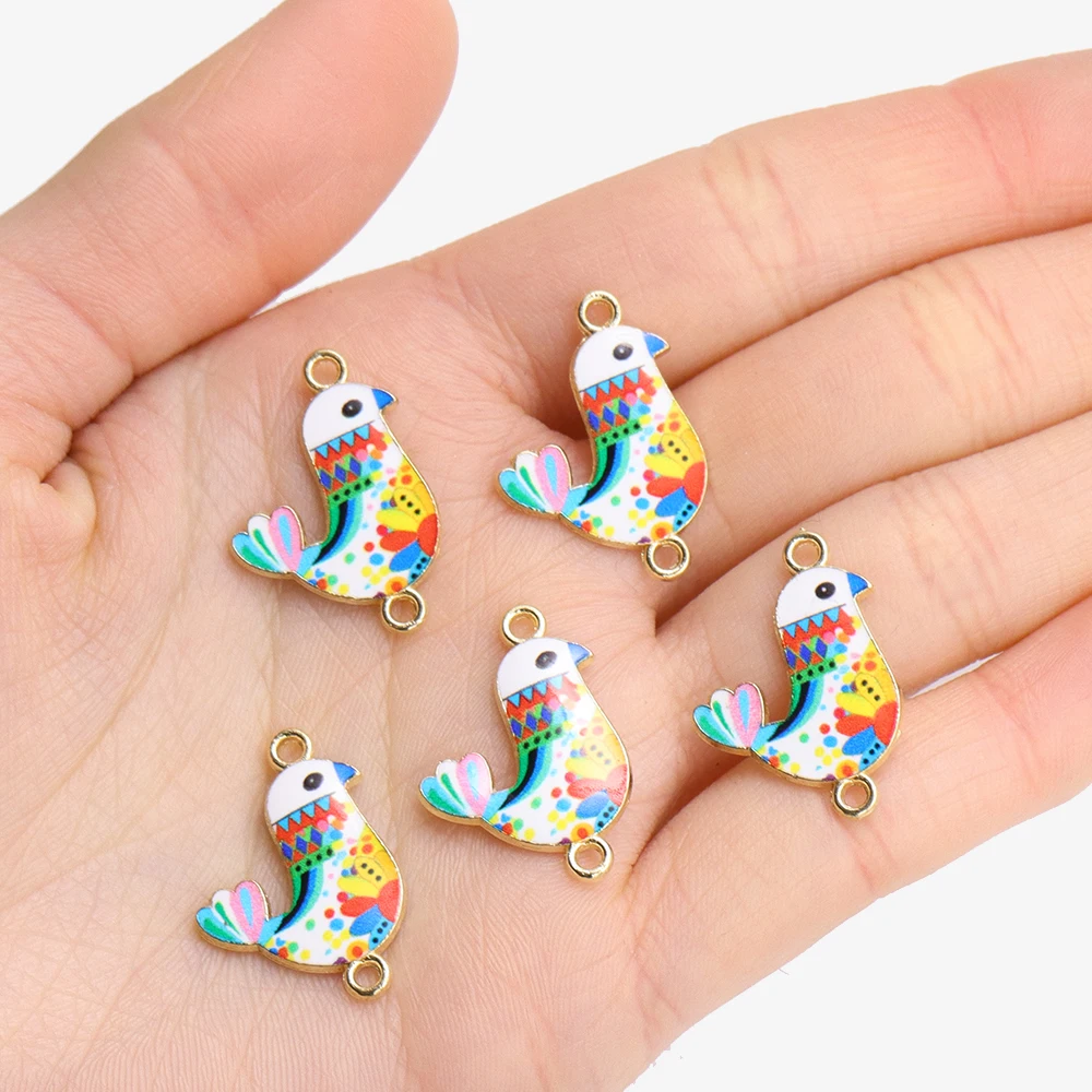10Pcs Colorful Enamel Peace Pigeon Connector Alloy Metal Pendant for Necklace Bracelets Jewelry Connector DIY Craft Accessories image 5