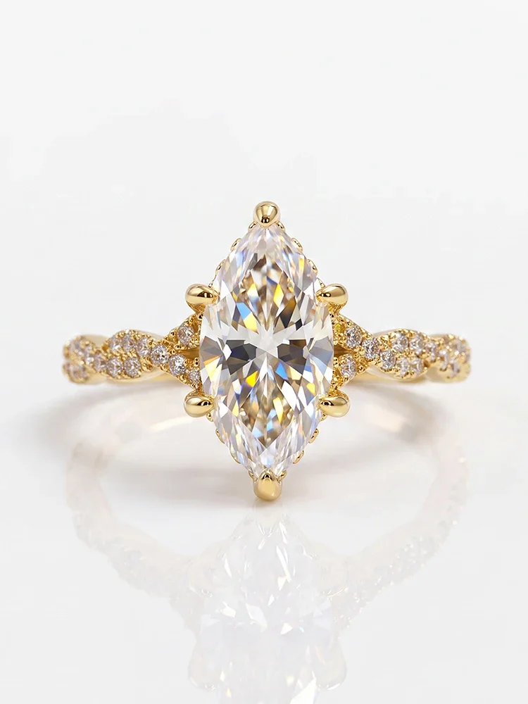 GRA Fashion Echter 2CT Marquise Moissanit Diamant Ehering 925 Sterling Silber Verlobungsringe für Frauen Geschenk Feiner Schmuck – Detail 3
