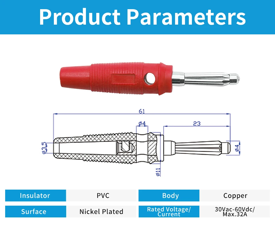 OMCH 5 Stück 4 mm 32 A Hochstromschraube, lötfrei, stapelbar, Bananenstecker aus vernickeltem Kupfer für Multimeter-Lautsprecherkabel – Detail 2