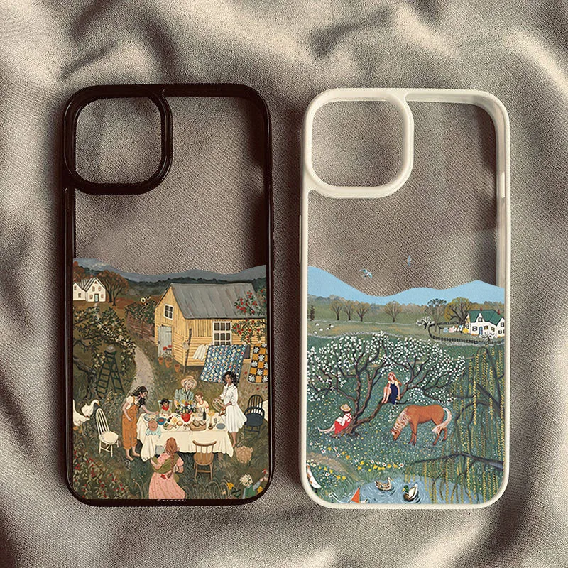 Retro Literature Landscape Oil Painting Phone Case For iPhone 14 15 Pro MAX 11 13 12 XS X SE20 XR 7 8Plus Shockproof Hard Cover