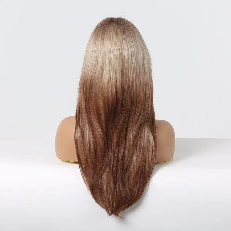 2025 12 تأثيري أنثى التدرج البني 60 سنتيمتر طويل مجعد الشعر ثمانية أحرف الانفجارات منتصف نقطة TikTok شعر مستعار من الألياف الكيميائية