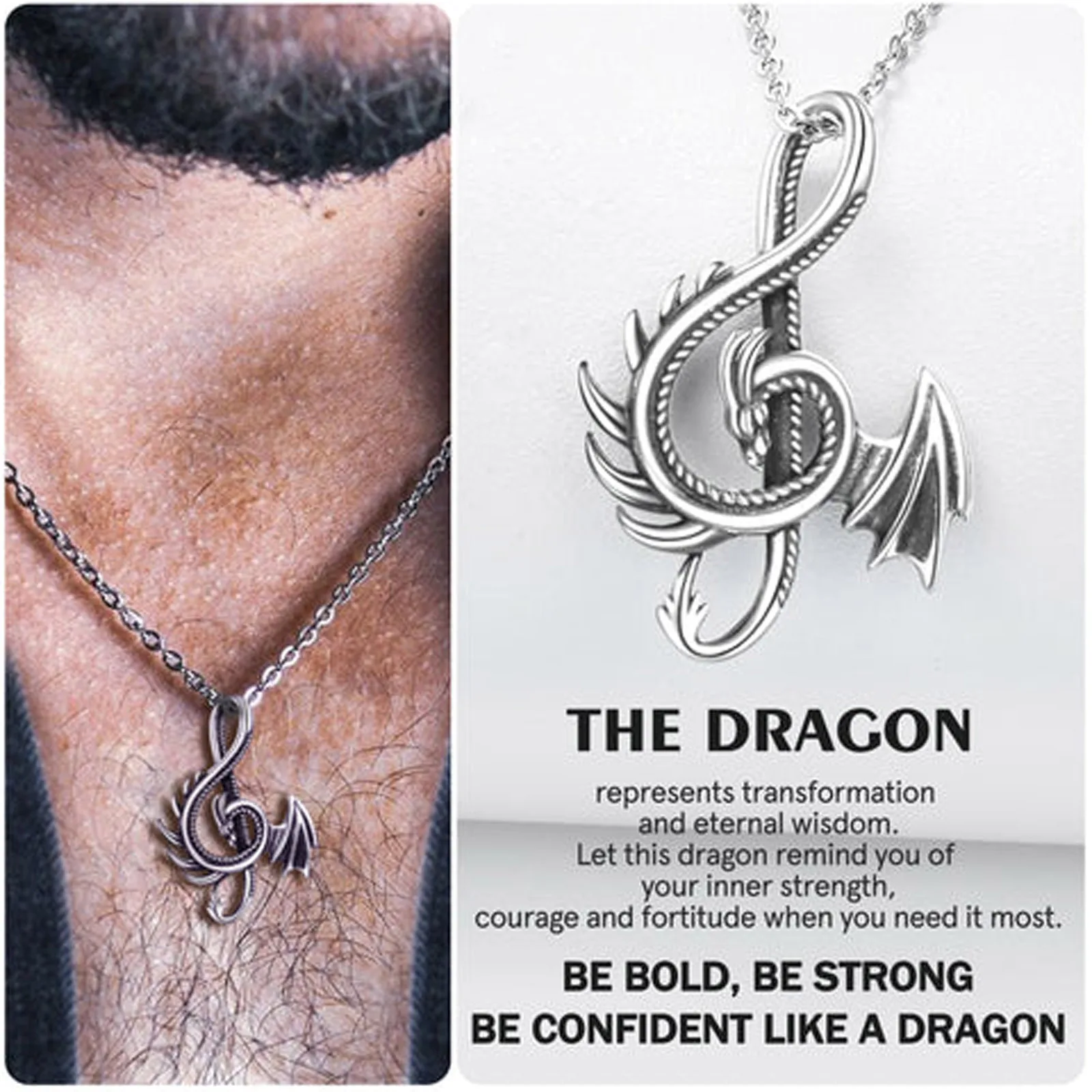 Fashion Punk Style Dragon Pendant Necklace for Men Music Note Animal Statement Necklace Gothic Vintage Jewelry Gifts Wholesale