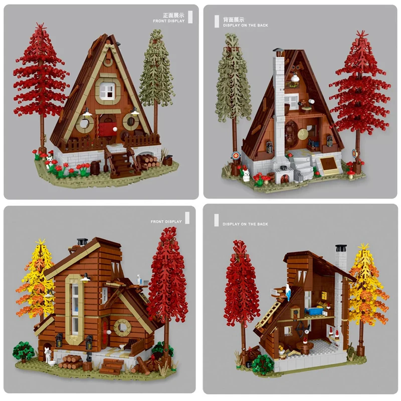 Street View Forest Cabin Building Blocks City Log Forest Villa House Brick Model Creative Expert Toys For Children Gift With LED