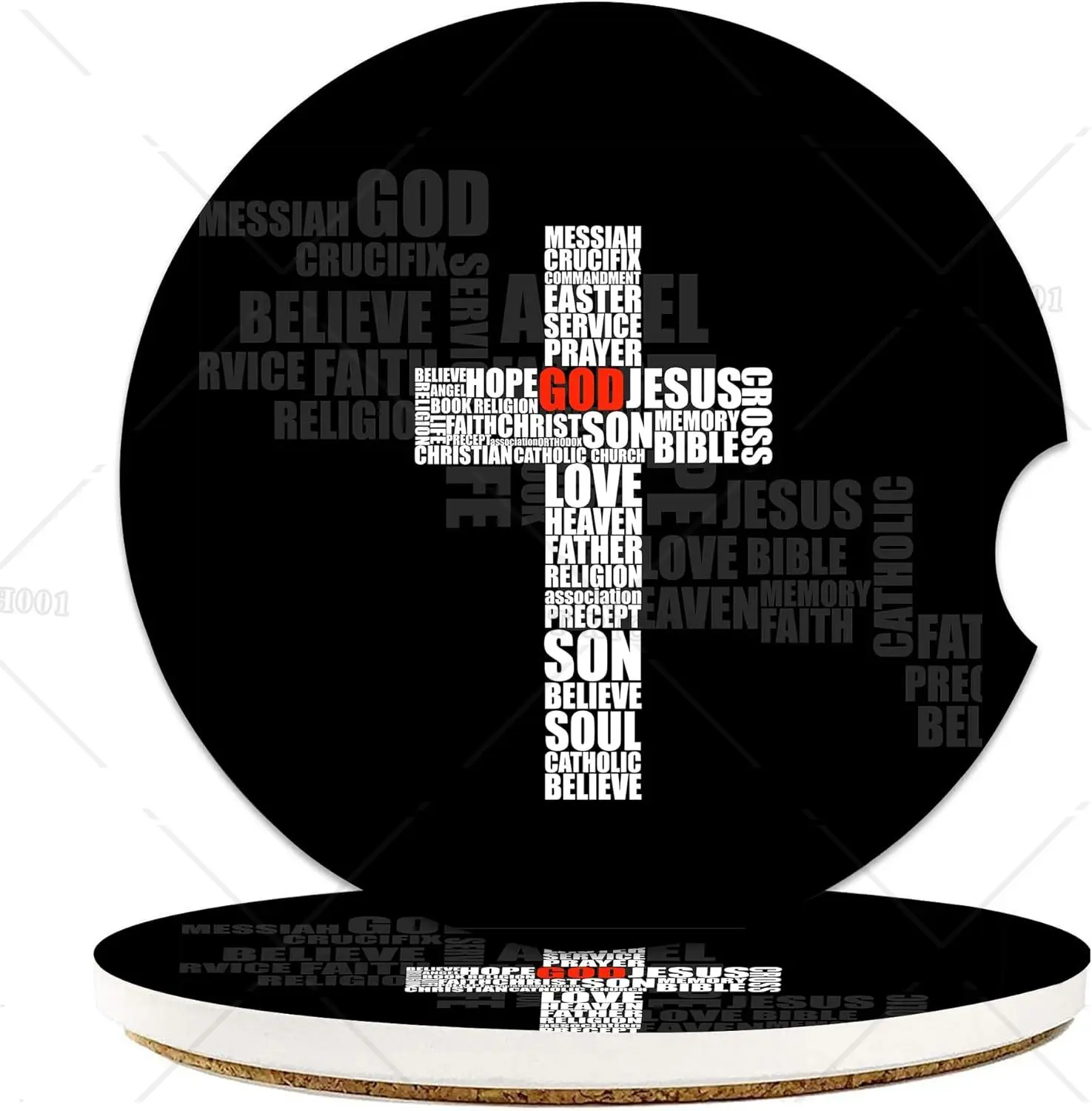 Jesus Christian Cross Car Coasters for Cup Holder Absorbent Ceramic Coaster with Cork Back Car Accessories Gifts for Men Women