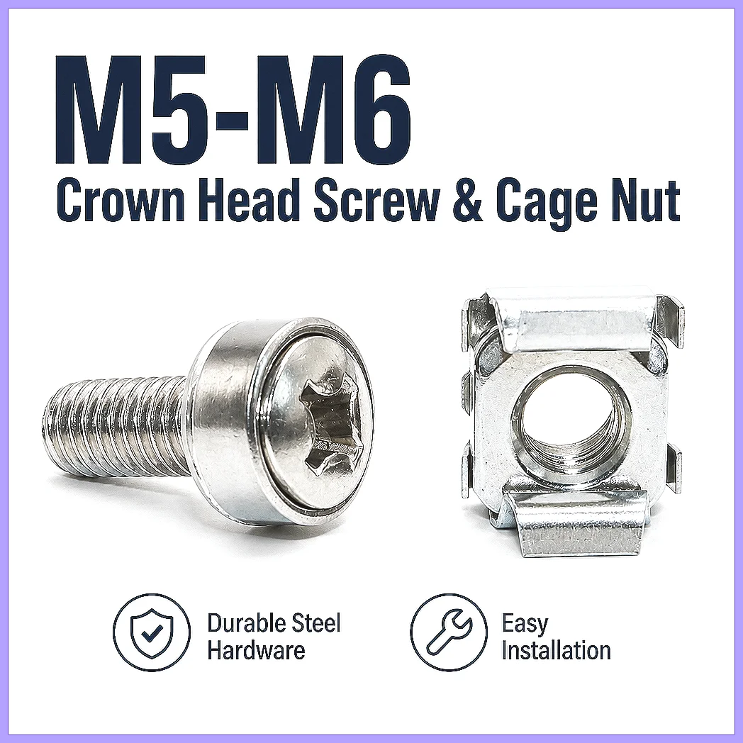 10Set 304 Stainless Steel Server Rack Cage Nut Bolt Washer M5 M6x16 Mount Screw Kit for Network Cabinet Router Shelf
