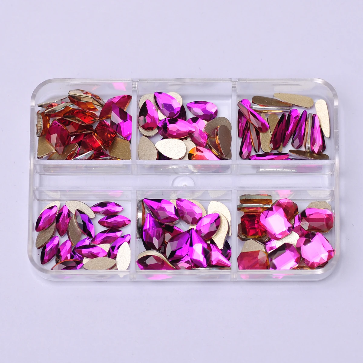 6Gird Box 120pcs Flatback Glue On Rhinestones DIY Nail Art Accessories Decorative Crystal Diamond Stones