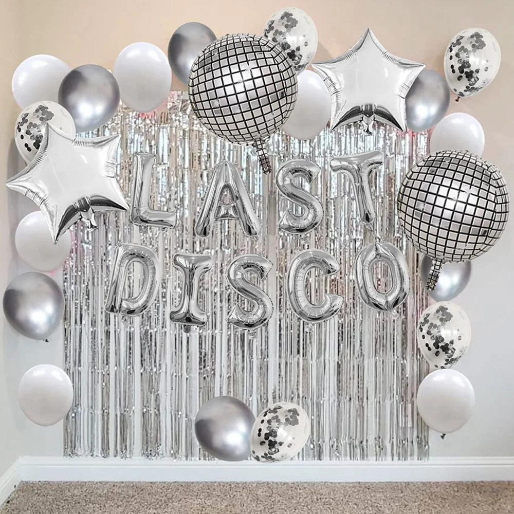 

Disco Bachelorette Party Decorations Banner 4D Balls Balloon Silver Curtain Bridal Shower Nashville Party Last Dance Party Decor