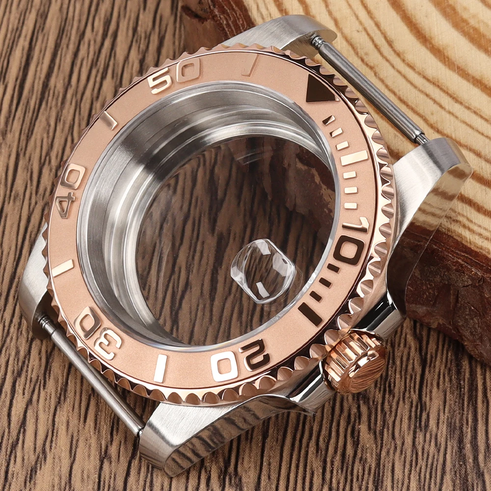 for YACHT Case NH35 Rose Gold 40MM Watch Case Diver Two Color GMT Bezel Sapphire Fit NH34 NH35 NH36 ETA2824 ST2130 8215 DG 2813
