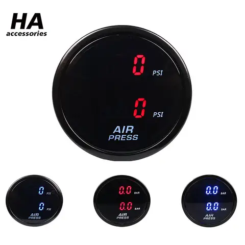 52mm 이중 공기 압력 게이지 서스펜션, 자동차 1/8NPT 또는 1/4NPT 센서 빨간색 파란색 LED
