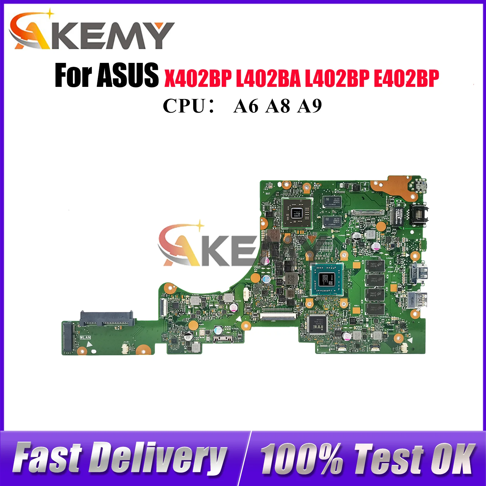 E402BP เมนบอร์ดแล็ปท็อปสำหรับ ASUS EeeBook X402BP E402BP X402BA E402B L402BA L402BP เมนบอร์ด W/A6 A8 A9 CPU ทดสอบ OK เรือเร็ว