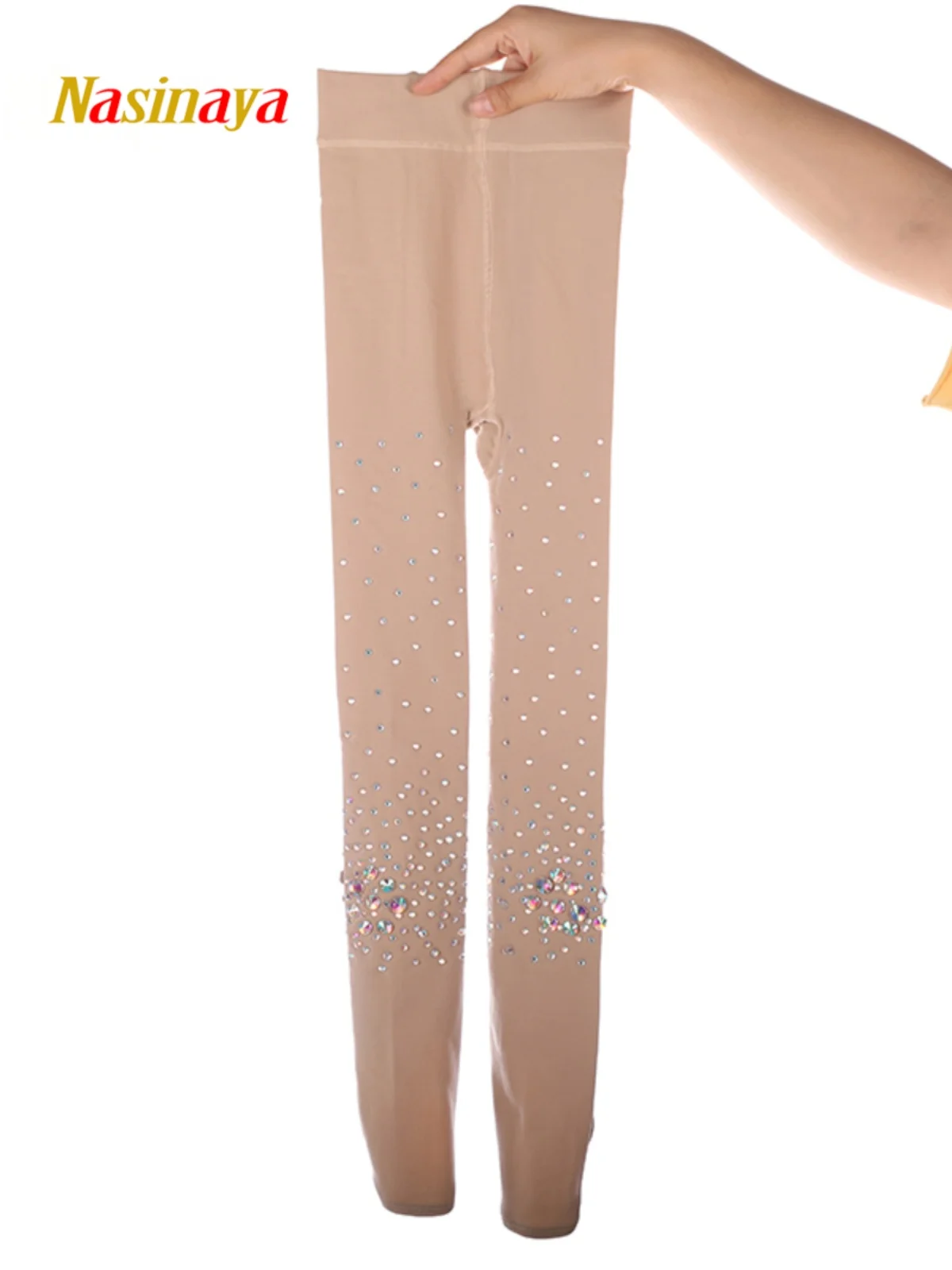 Funo Professional Children's Figure Skating Tights Base Layer Pants Skin Color Black Two Thicknesses Hand Sewn Rhinestones