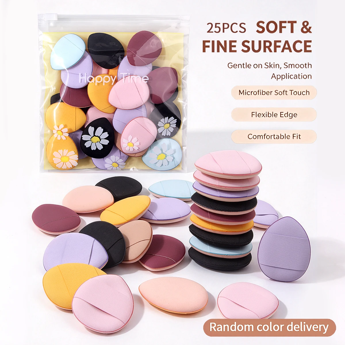 25Pcs Mini Finger Makeup Puff Set, Wet & Dry Use Soft Foundation Powder Concealer Sponge Puffs, Random Color