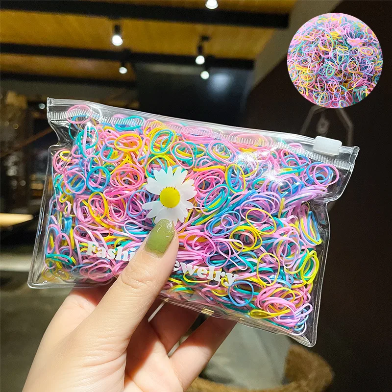 200Pcs/Pack Colorful Small Disposable Hair Bands Scrunchie Girls Elastic Rubber Band Ponytail Holder Hair Accessories Hair Ties