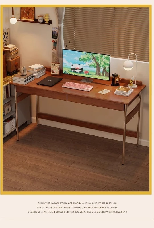 مكتب كمبيوتر منزلي لغرفة النوم مع أدراج مكتب من الخشب الصلب طاولة القرون الوسطى دراسة طلاب المدارس الثانوية أثاث متين #2